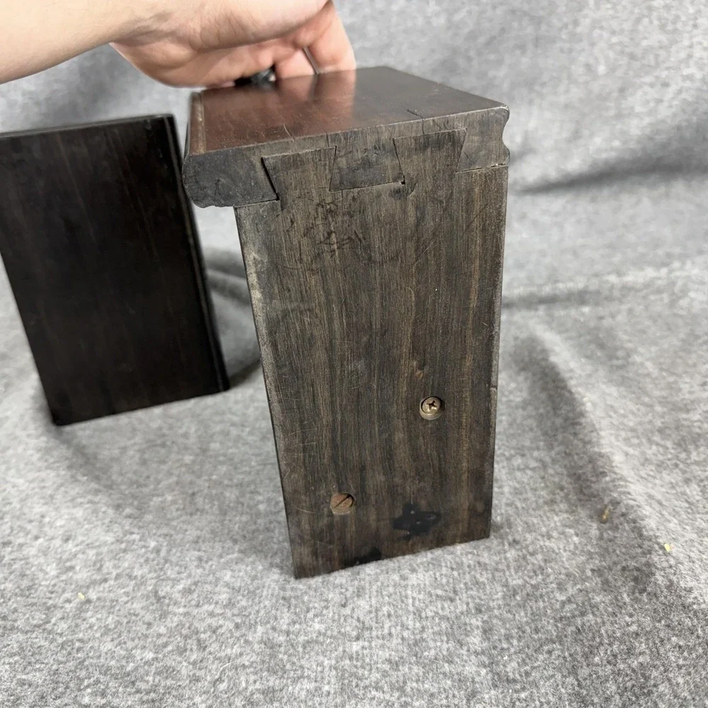 Wood Elephant Bookends Pair Hand Carved Book Holder Brown Home Decor Shelf
